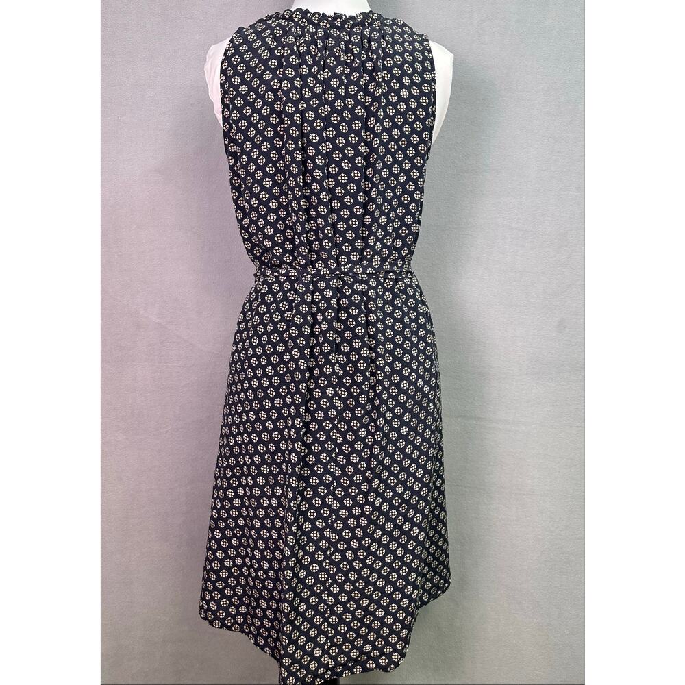 Madewell 100% Silk Navy Blue Printed Sleeveless Belted Tassel Tie Dress Size S - Picture 3 of 10